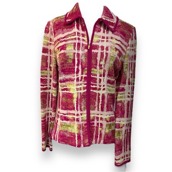 St. John Sweaters - St. John Cardigan Size Small pink abstract multicolor jacket blazer wool blend